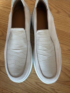 M. Gemi Women's Croc-Embossed Suede Trim Slip-On Loafers in Light Beige